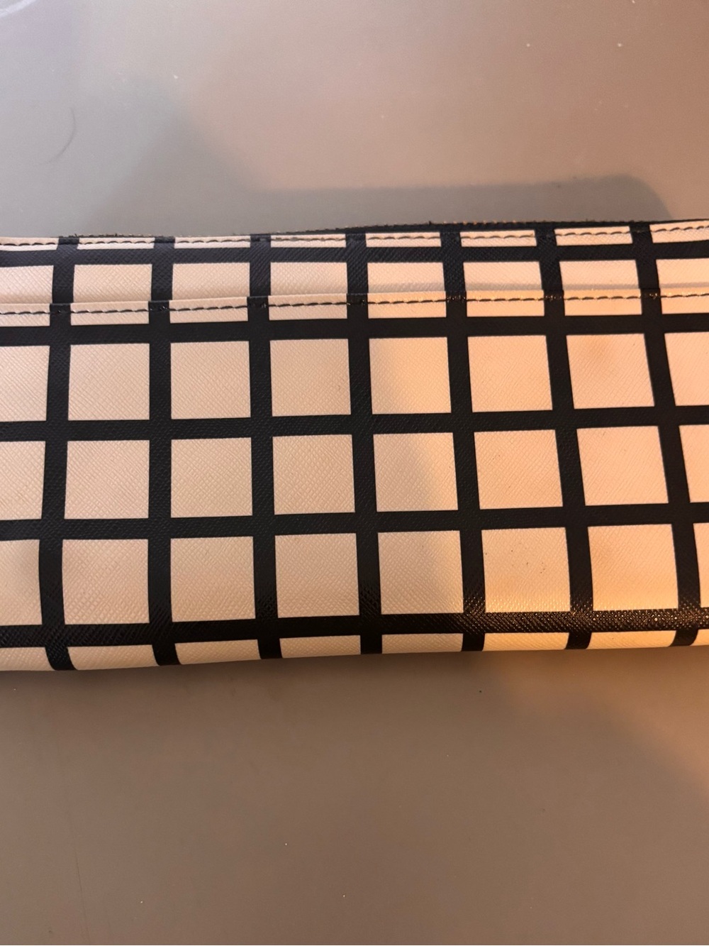 kate spade Cream and Black Grid Zip-Around Wallet - Picture 3 of 6